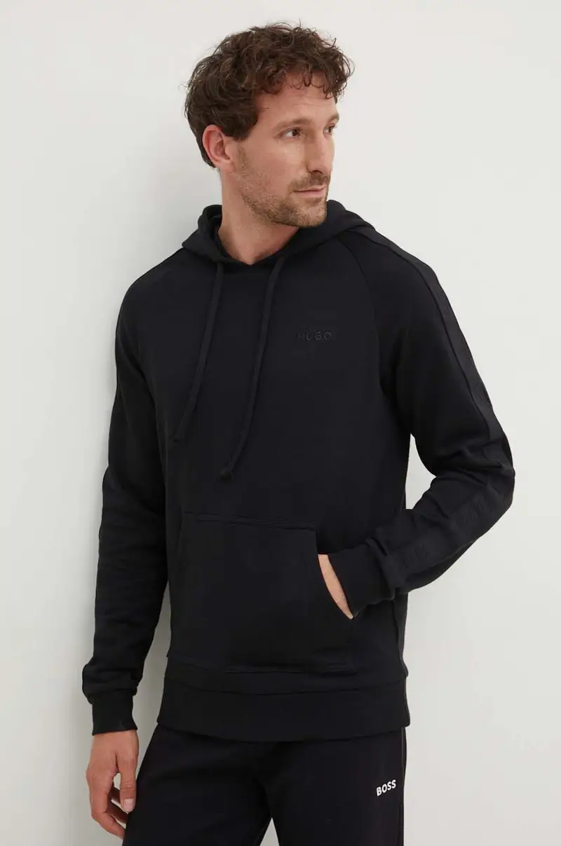 felpa in cotone uomo colore nero con cappuccio con applicazione 50520502