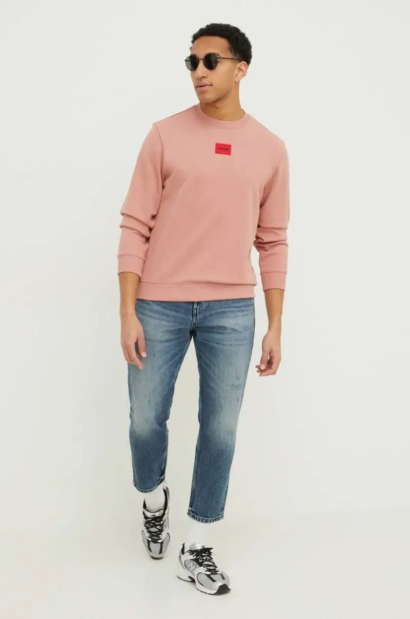 felpa in cotone uomo colore rosa con applicazione 50447964 miniatura 2