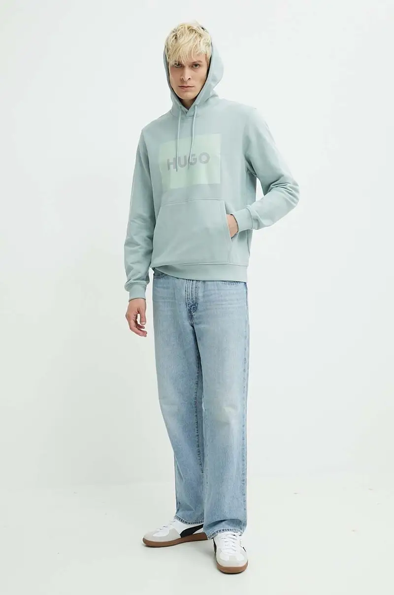 felpa in cotone uomo colore turchese con cappuccio miniatura 2