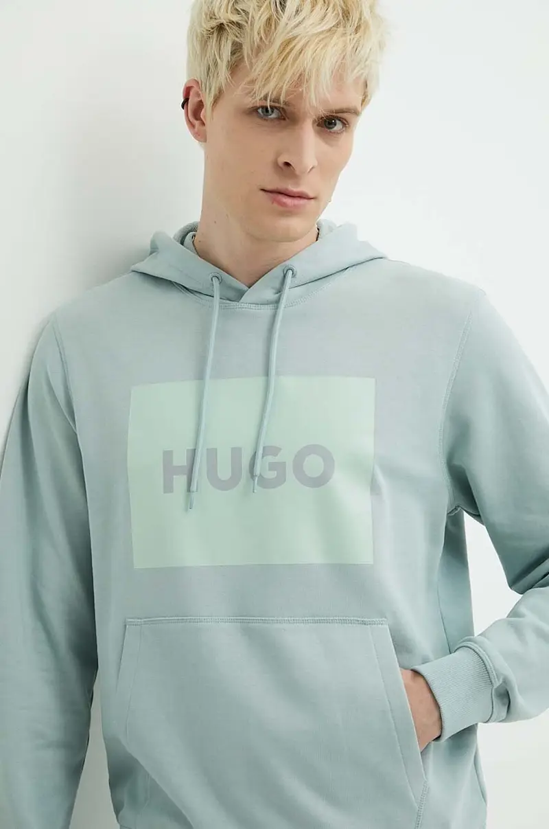 felpa in cotone uomo colore turchese con cappuccio miniatura 4