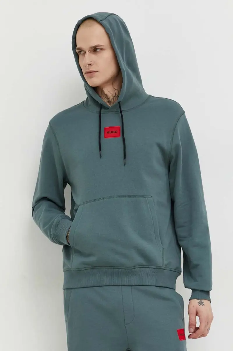 felpa in cotone uomo colore verde con cappuccio con applicazione