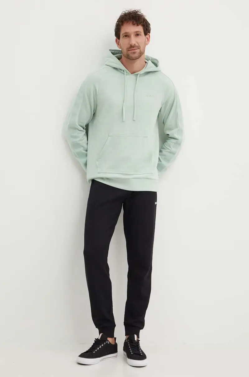 felpa in cotone uomo colore verde con cappuccio con applicazione 50520502 miniatura 2