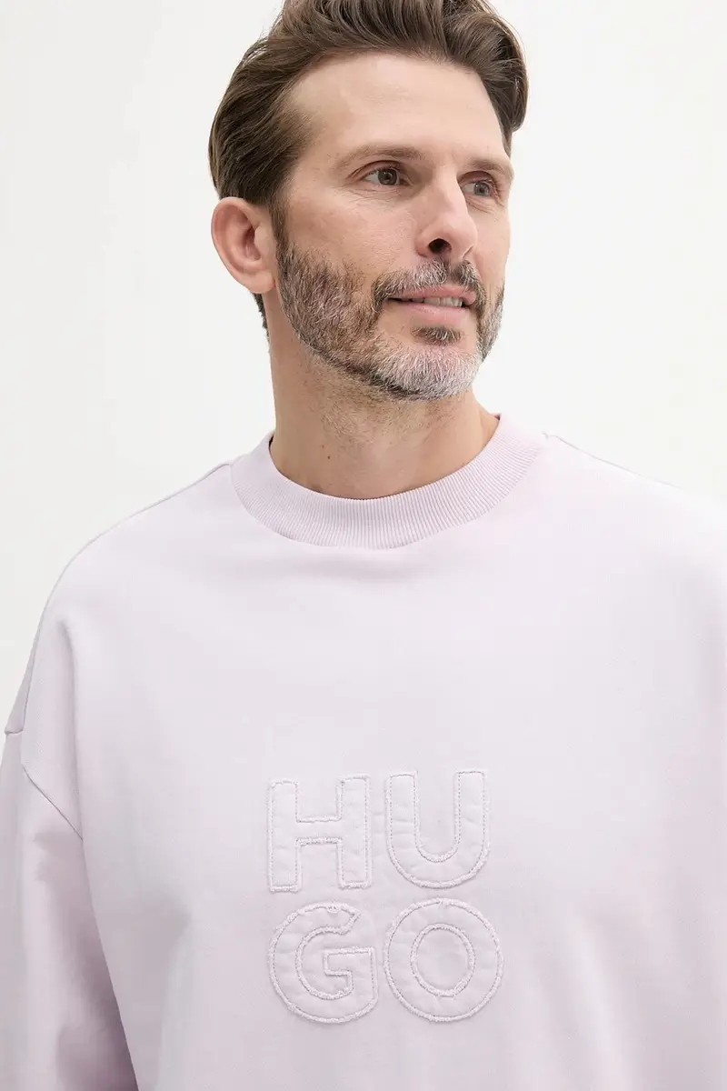 felpa in cotone uomo colore violetto con applicazione 50535258 miniatura 4