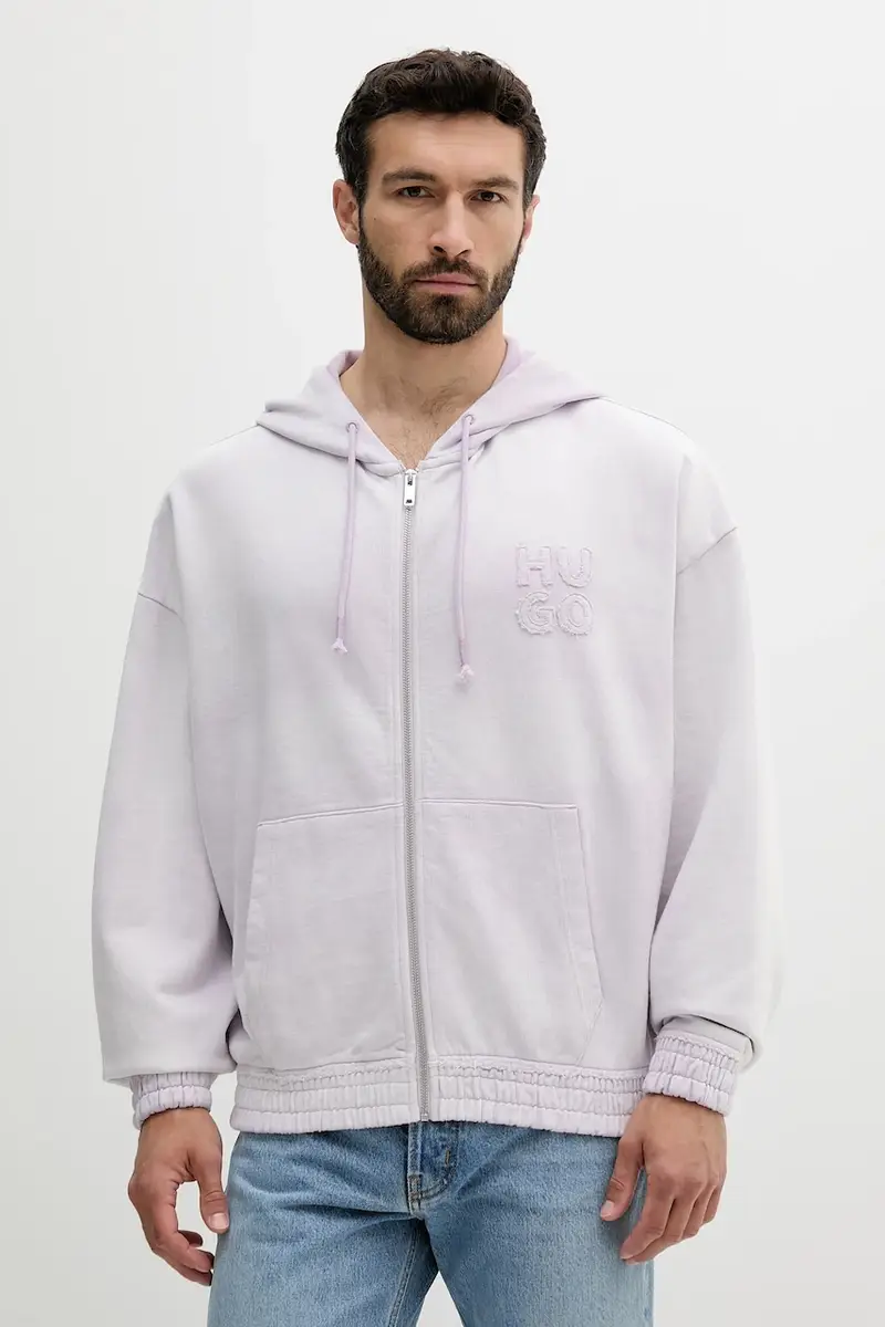 felpa in cotone uomo colore violetto con cappuccio 50535312