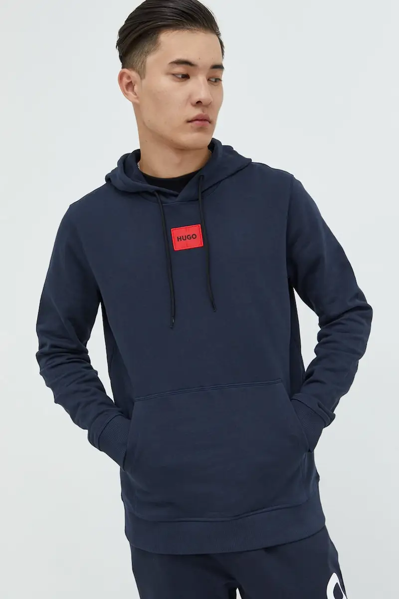 felpa in cotone uomo con cappuccio Blu navy