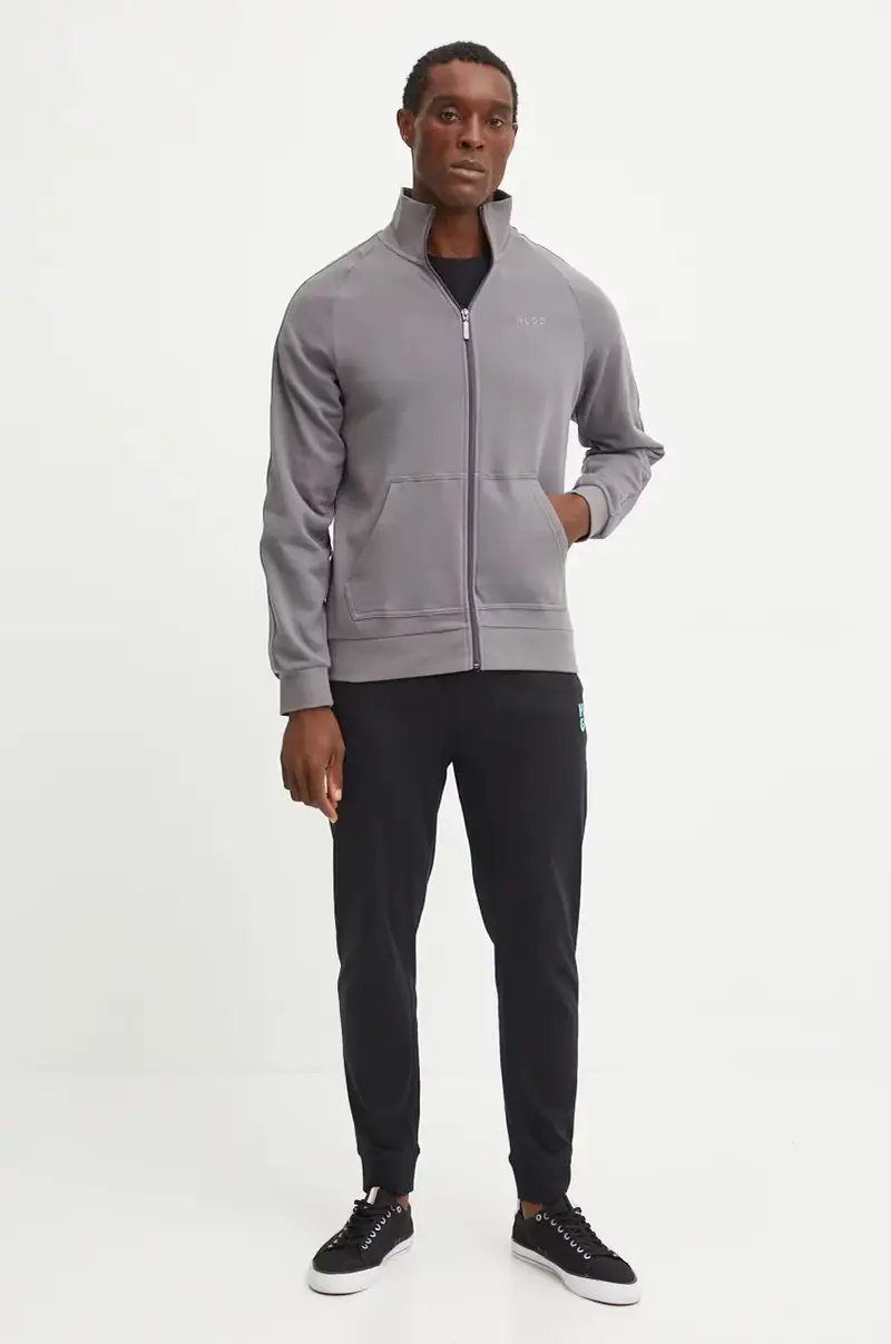 felpa lounge in cotone colore grigio con applicazione 50520493 miniatura 2