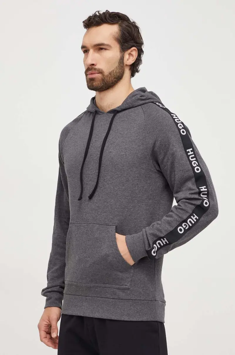 felpa lounge in cotone colore grigio con cappuccio con applicazione