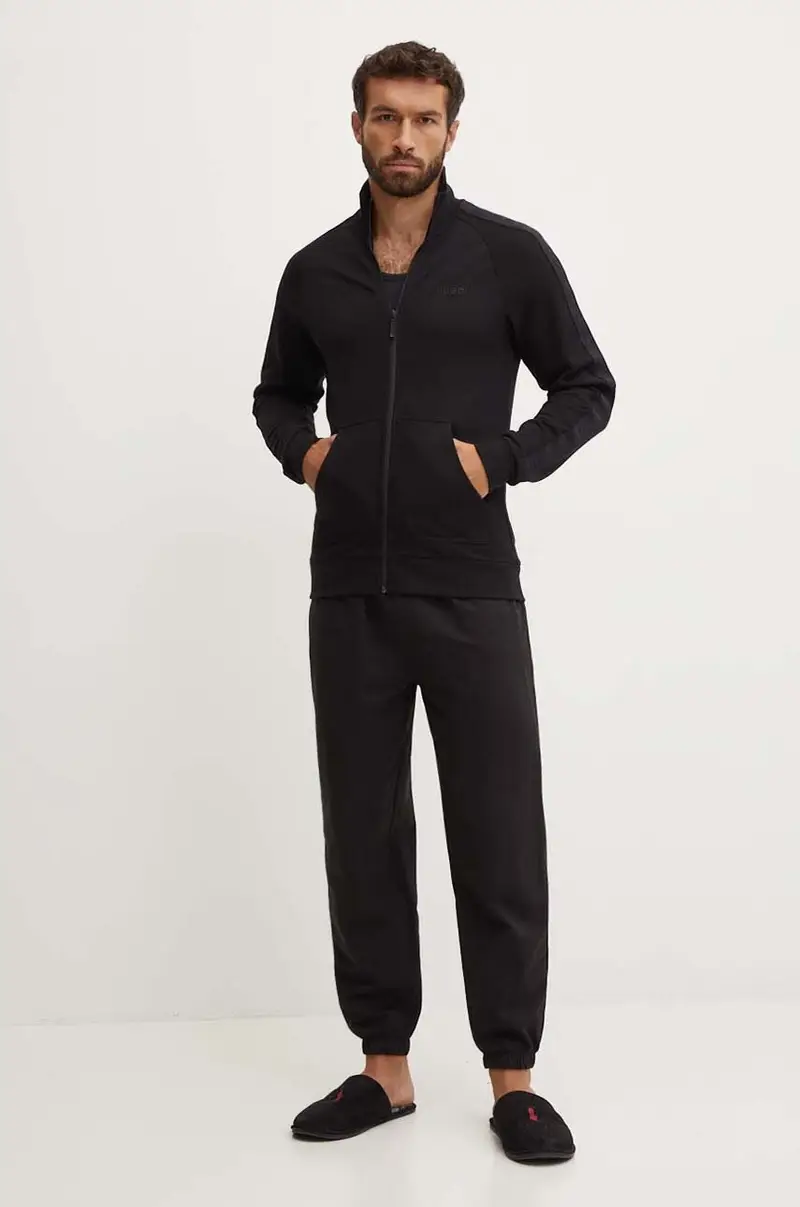 felpa lounge in cotone colore nero con applicazione 50520493 miniatura 2