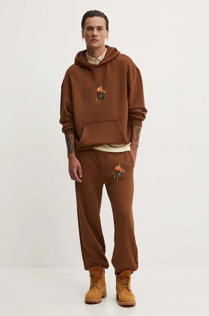 felpa uomo colore marrone con cappuccio 50517408 miniatura 2