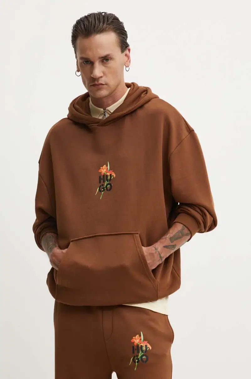 felpa uomo colore marrone con cappuccio 50517408 miniatura 3