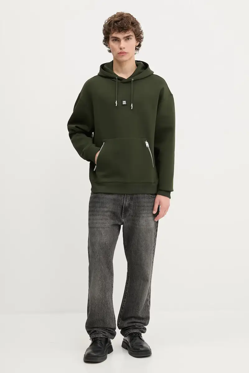 felpa uomo colore verde con cappuccio con applicazione 50542583 miniatura 2