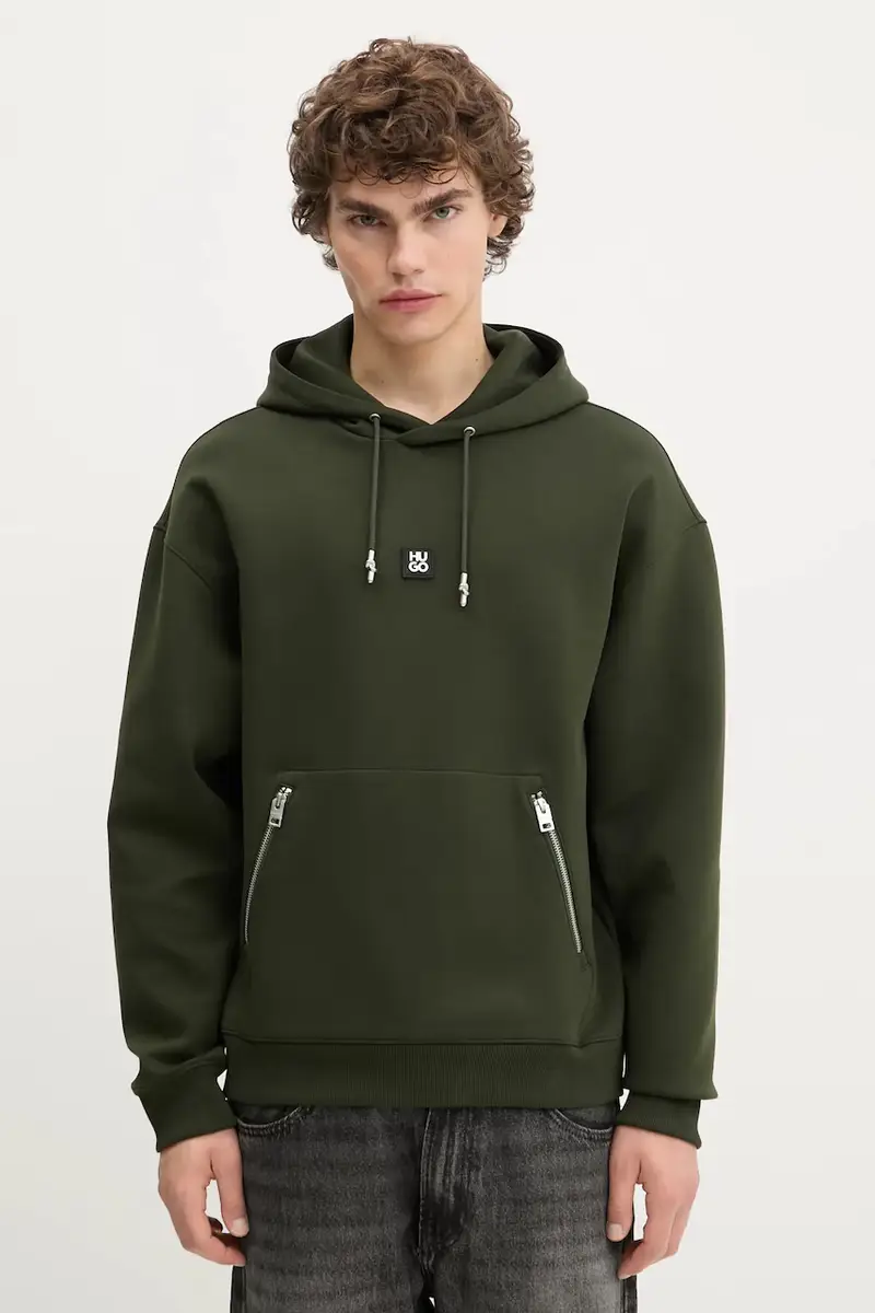 felpa uomo colore verde con cappuccio con applicazione 50542583