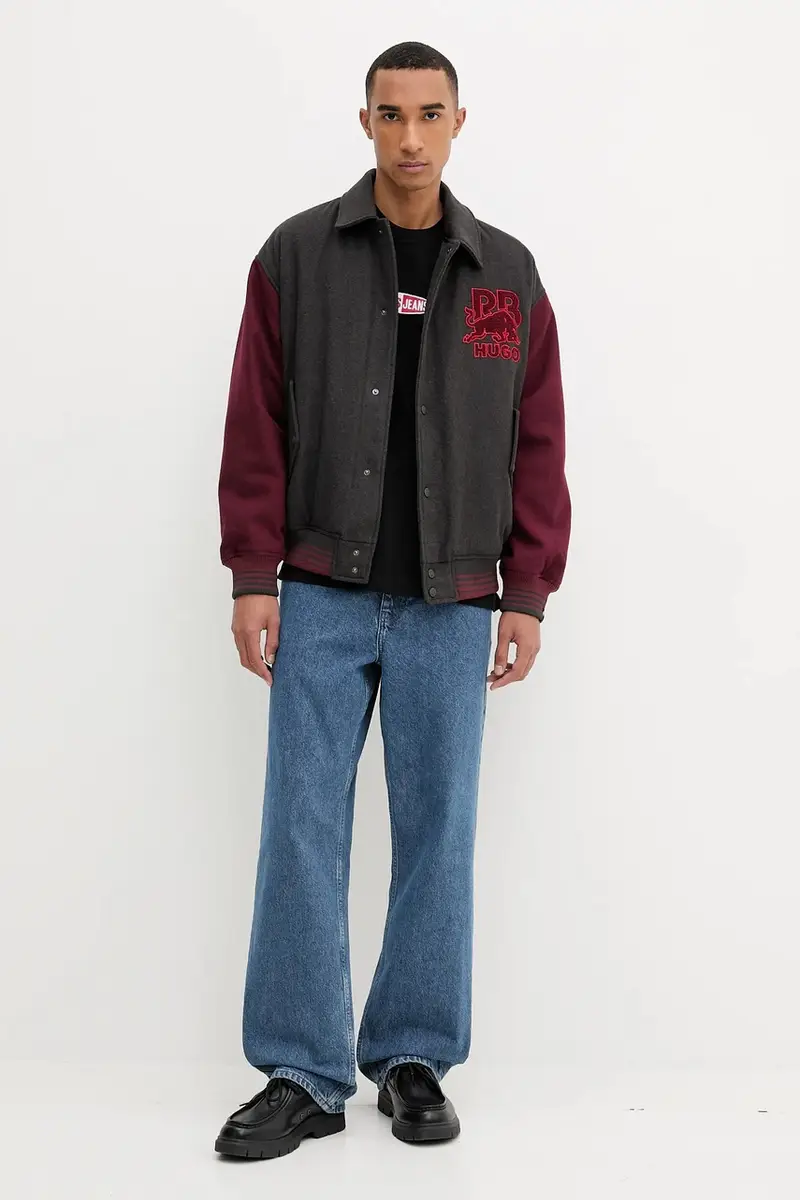 giacca bomber con lana colore grigio 50549448 miniatura 2