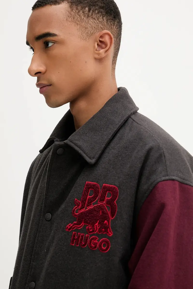 giacca bomber con lana colore grigio 50549448 miniatura 4