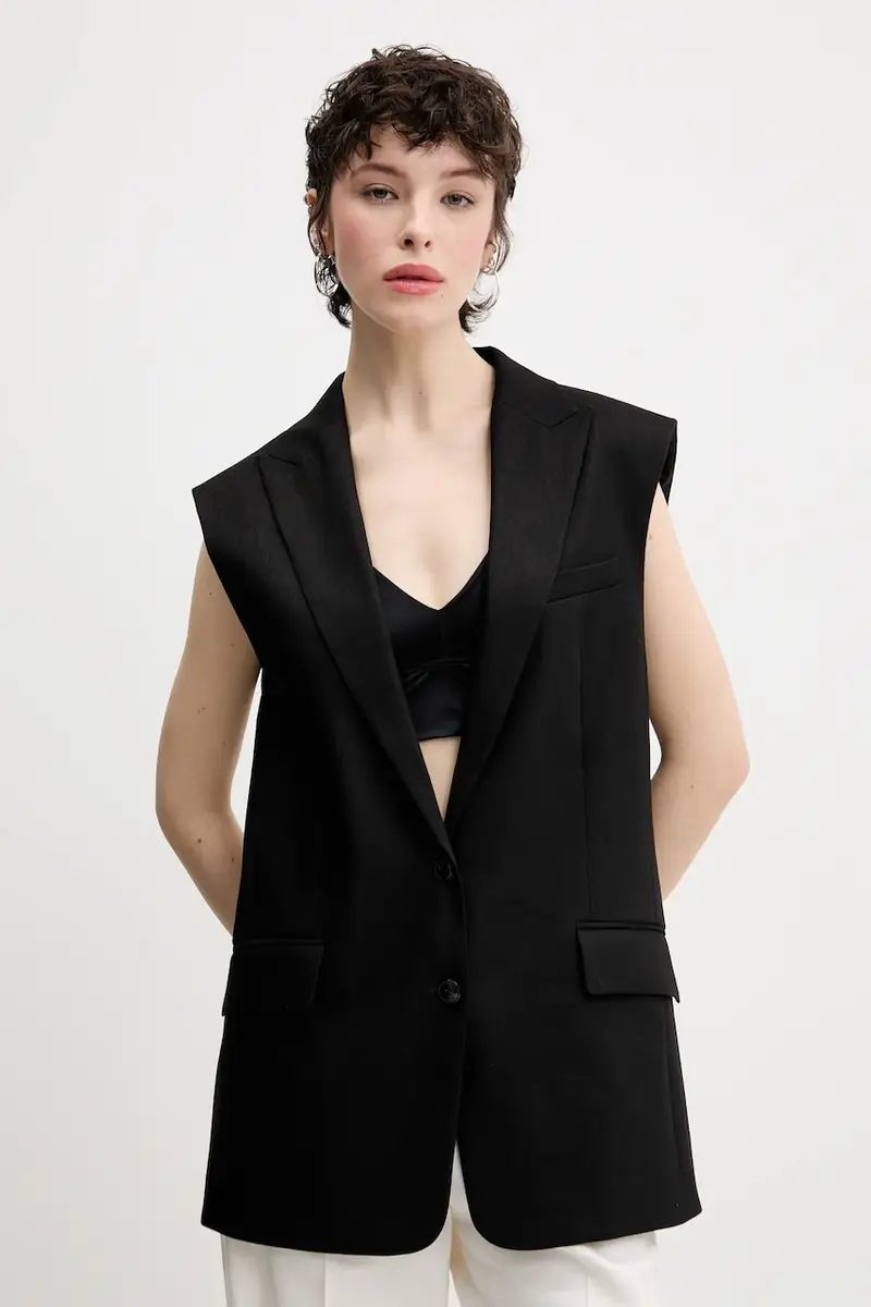 gilet in lino colore nero 50537621