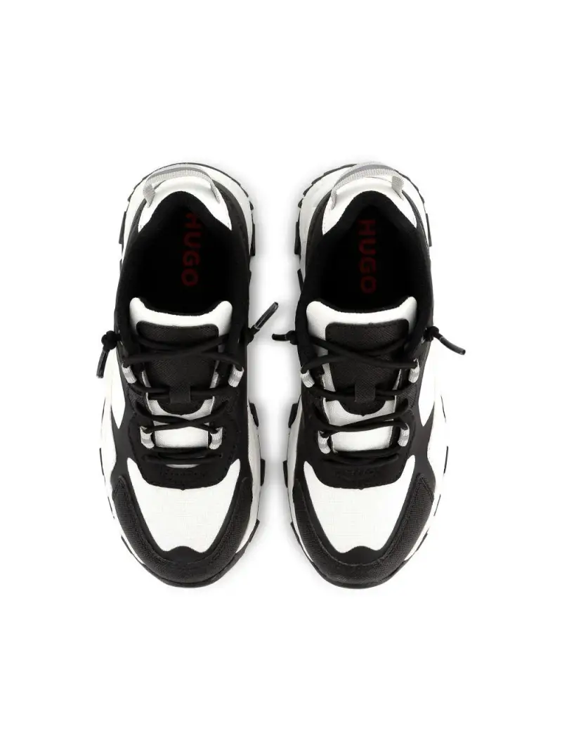 Sneakers bicolor bianca e nera logo laterale Bianco miniatura 3