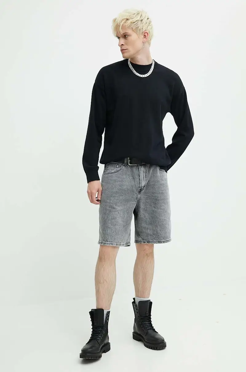 maglione in cotone colore nero miniatura 2