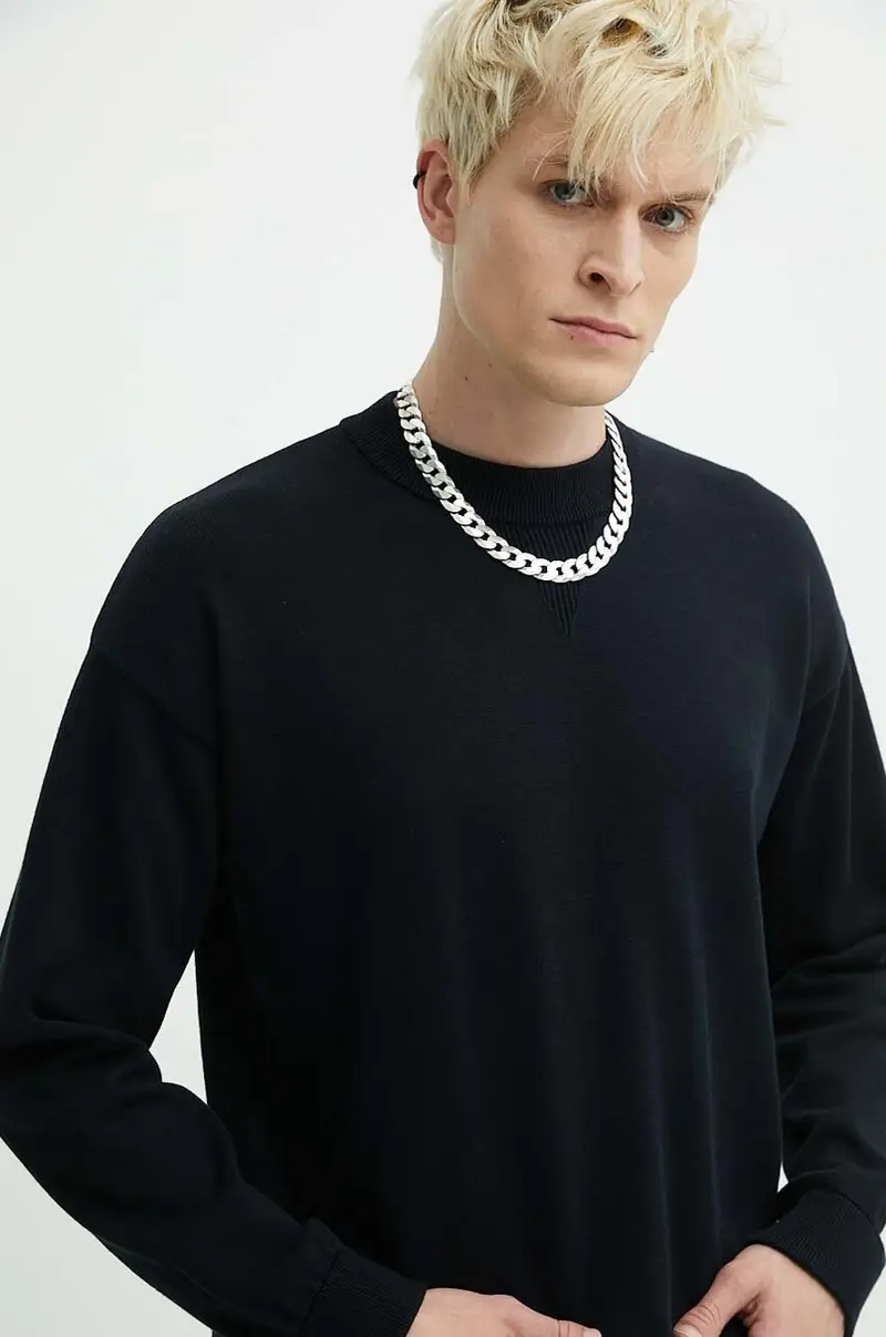 maglione in cotone colore nero miniatura 4