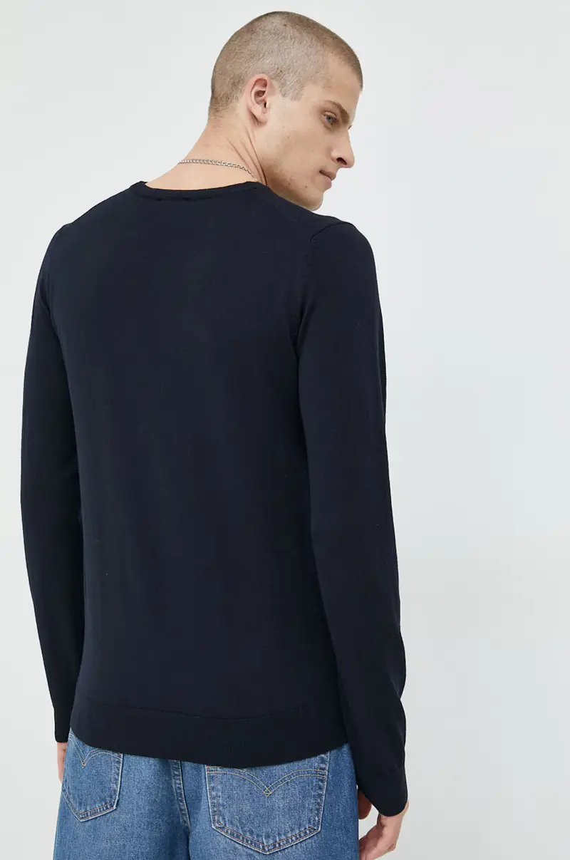 maglione in lana uomo Blu navy miniatura 3