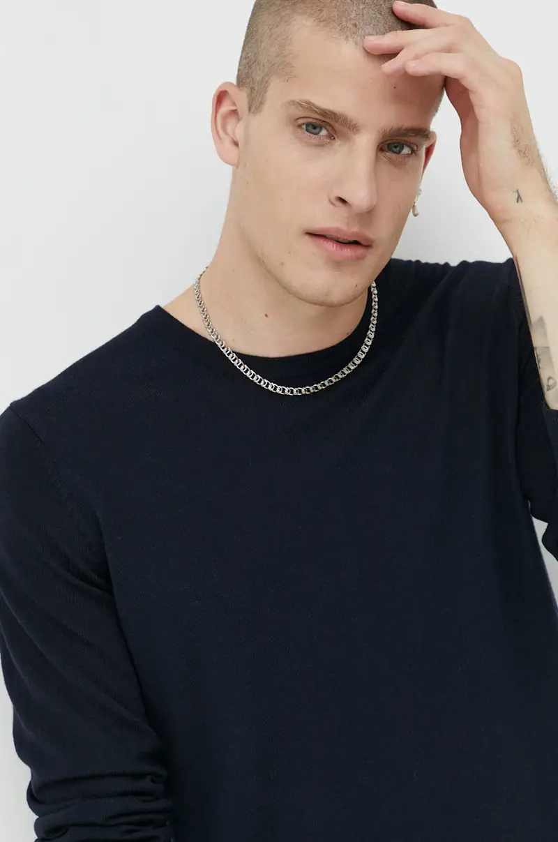 maglione in lana uomo Blu navy miniatura 4