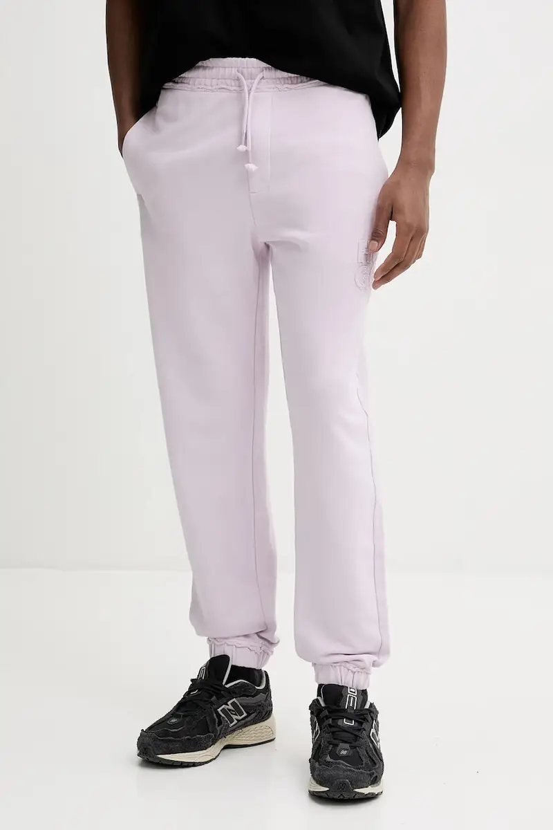 pantaloni tuta di cotone uomo colore violetto con applicazione 50535287