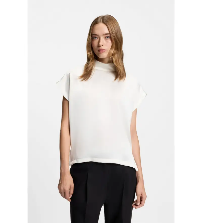 per donna 50525896 Maglietta Caneli beige (32), Casual, Sintetico, Manica corta