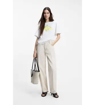 per donna 50561264 T-shirt in maglia di cotone con illustrazione del logo bianco (L), Casual, Manica corta