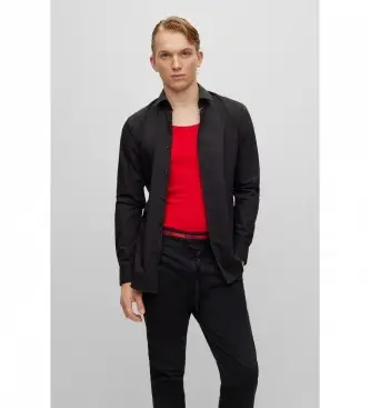 per uomo 50289499 Camicia aderente Kenno nera (41), Nero, Casual, Cotone, Manica lunga