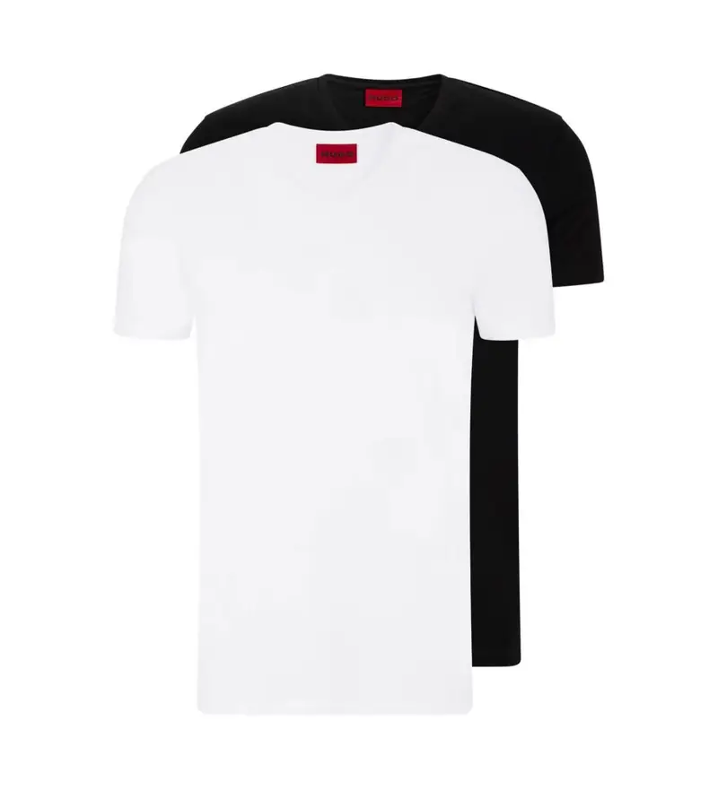 per uomo 50325417 Pack 2 magliette con scollo a V bianche, nere (L), Nero, Bianco, Casual, Cotone, Manica corta, Sostenibile