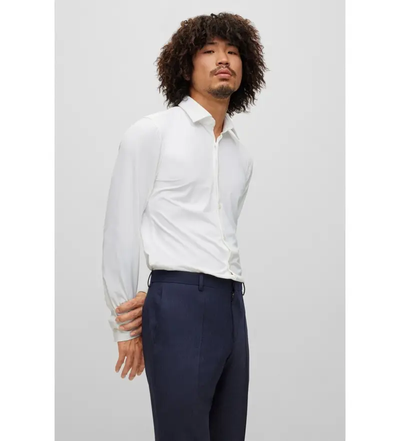 per uomo 50481195 Camicia Kenno bianca (45), Bianco, Casual, Poliamide, Manica lunga Rosso