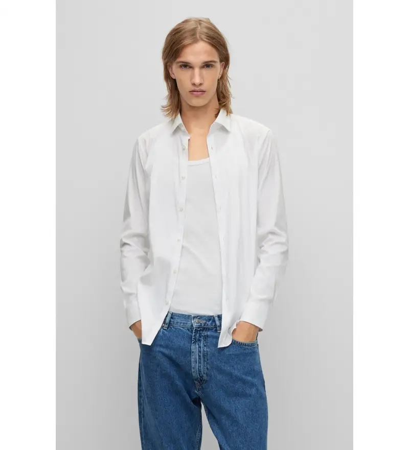 per uomo 50484023 Camicia Kenno bianca (37), Bianco, Casual, Cotone, Manica lunga