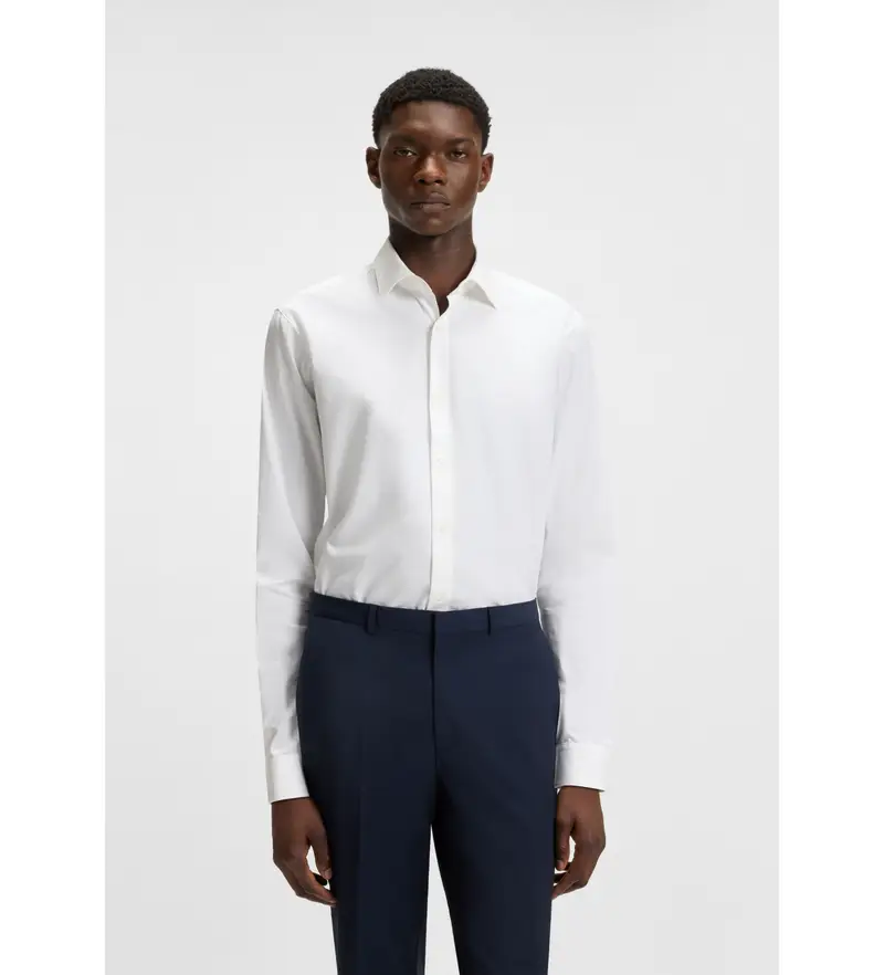 per uomo 50519812 Camicia moderna in popeline bianco (37), Casual, Da sera, Cotone, Classico, Manica lunga