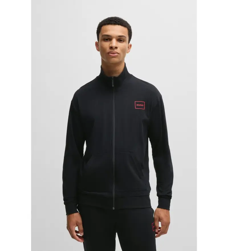 per uomo 50525245 Giacca comoda con logo incorniciato nero (L), Casual, Cotone