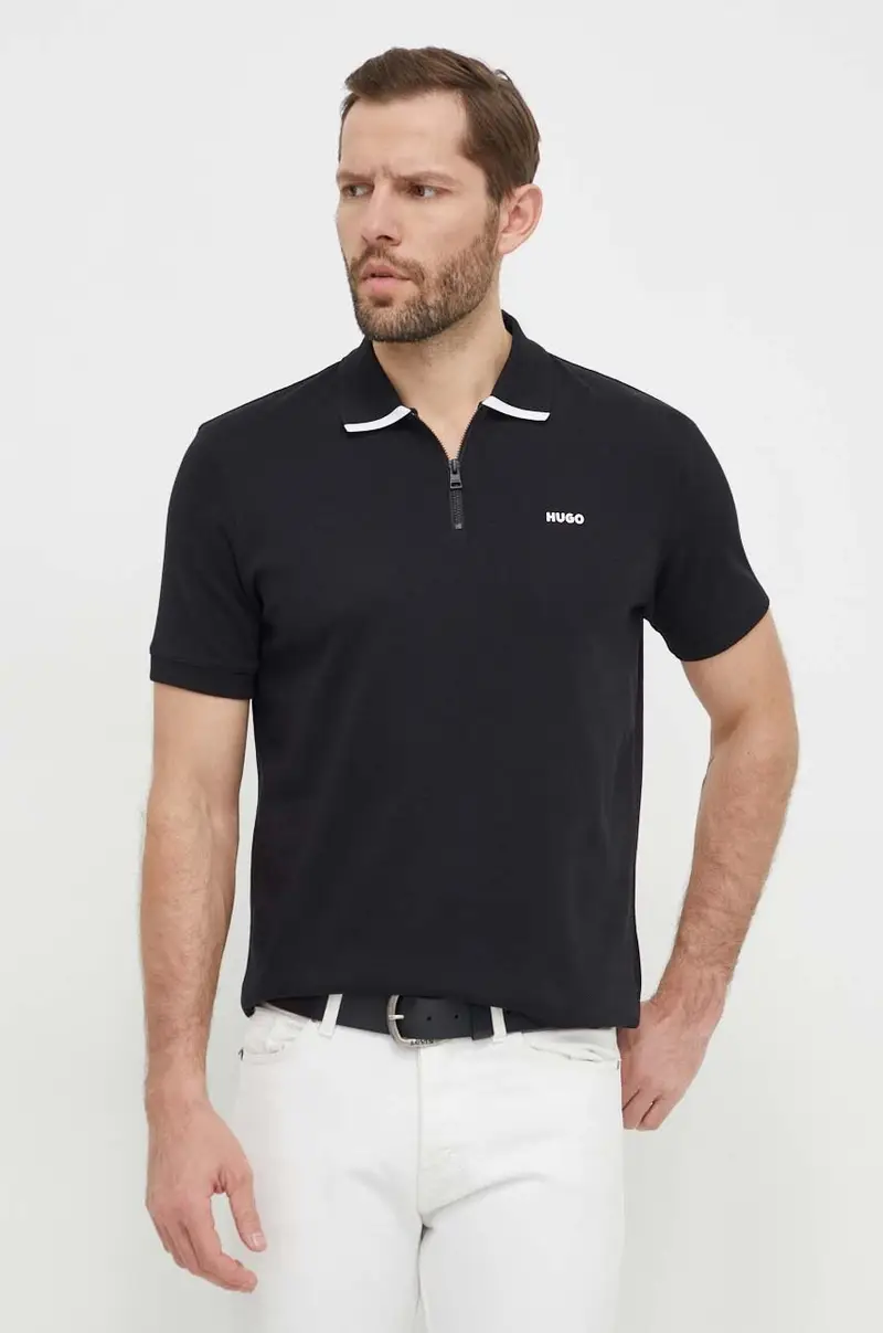 polo in cotone colore nero miniatura 3