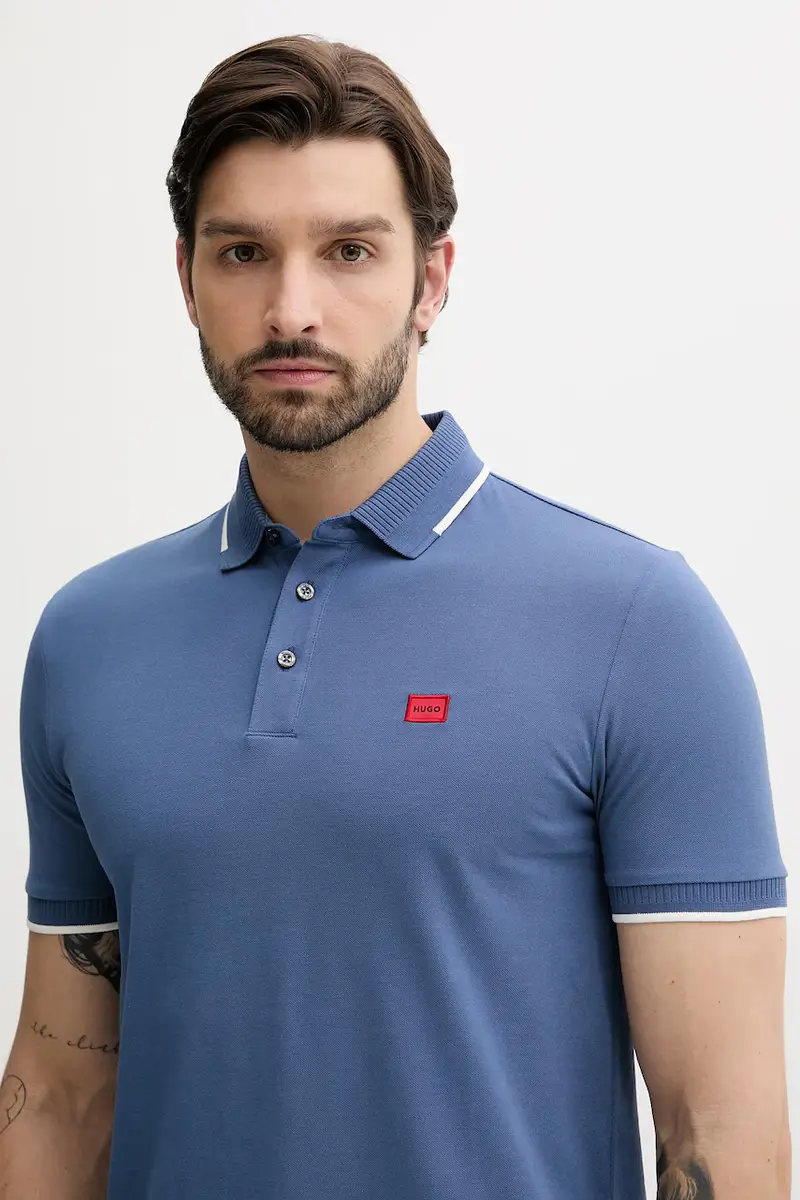 polo in cotone colore nero 50490775 Blu miniatura 3