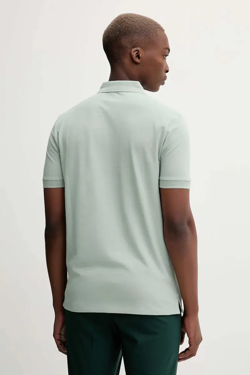 polo in cotone colore rosa con applicazione Verde miniatura 3