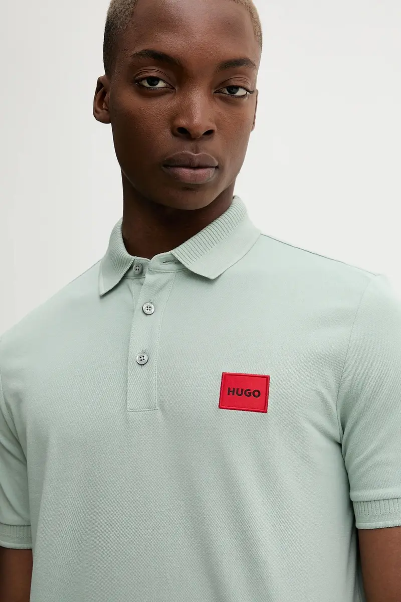 polo in cotone colore rosa con applicazione Verde miniatura 4