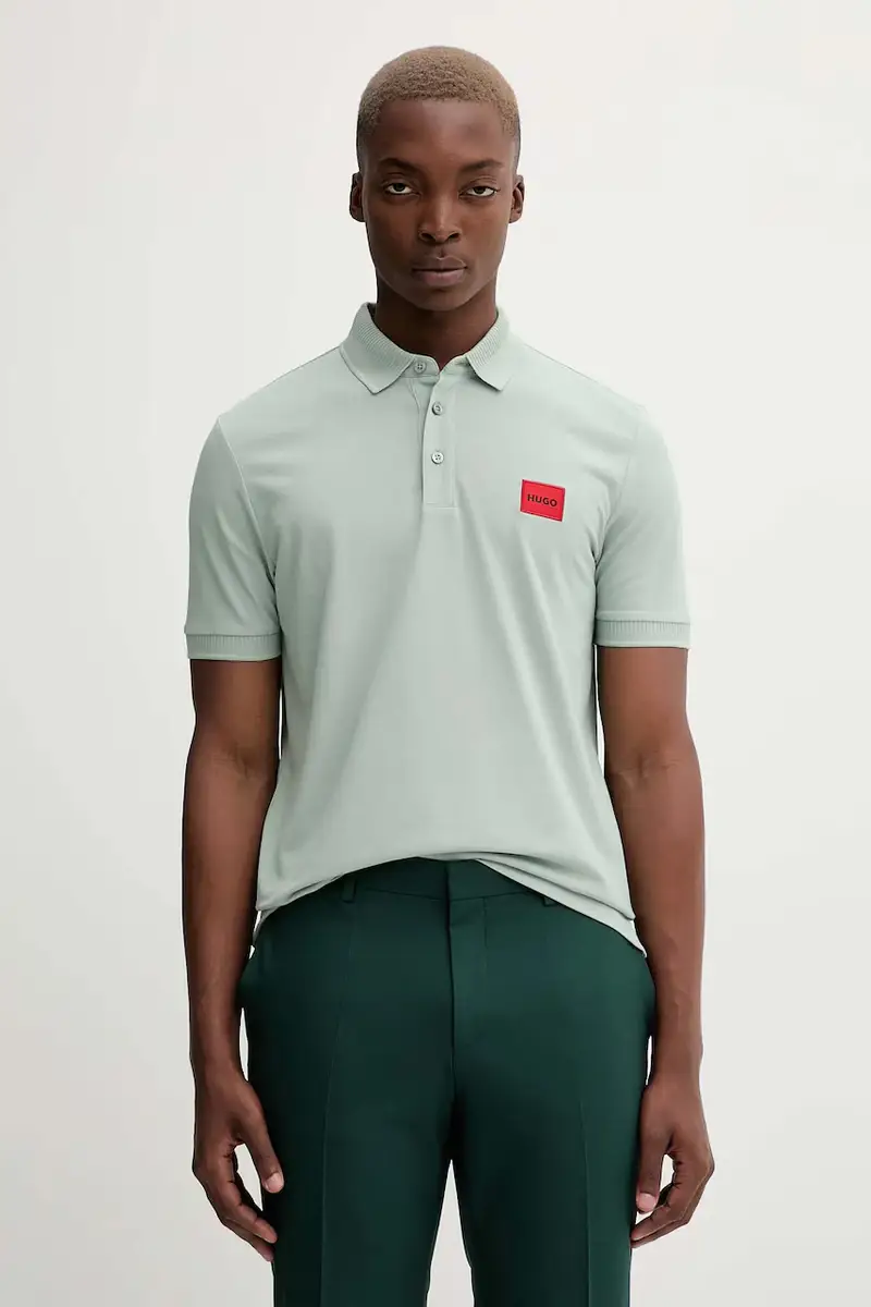 polo in cotone colore rosa con applicazione Verde