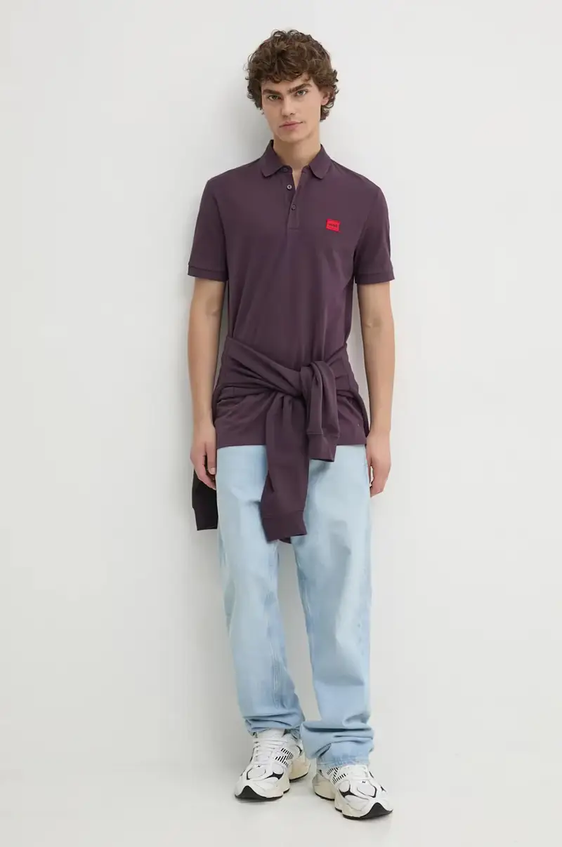 polo in cotone colore violetto con applicazione miniatura 2