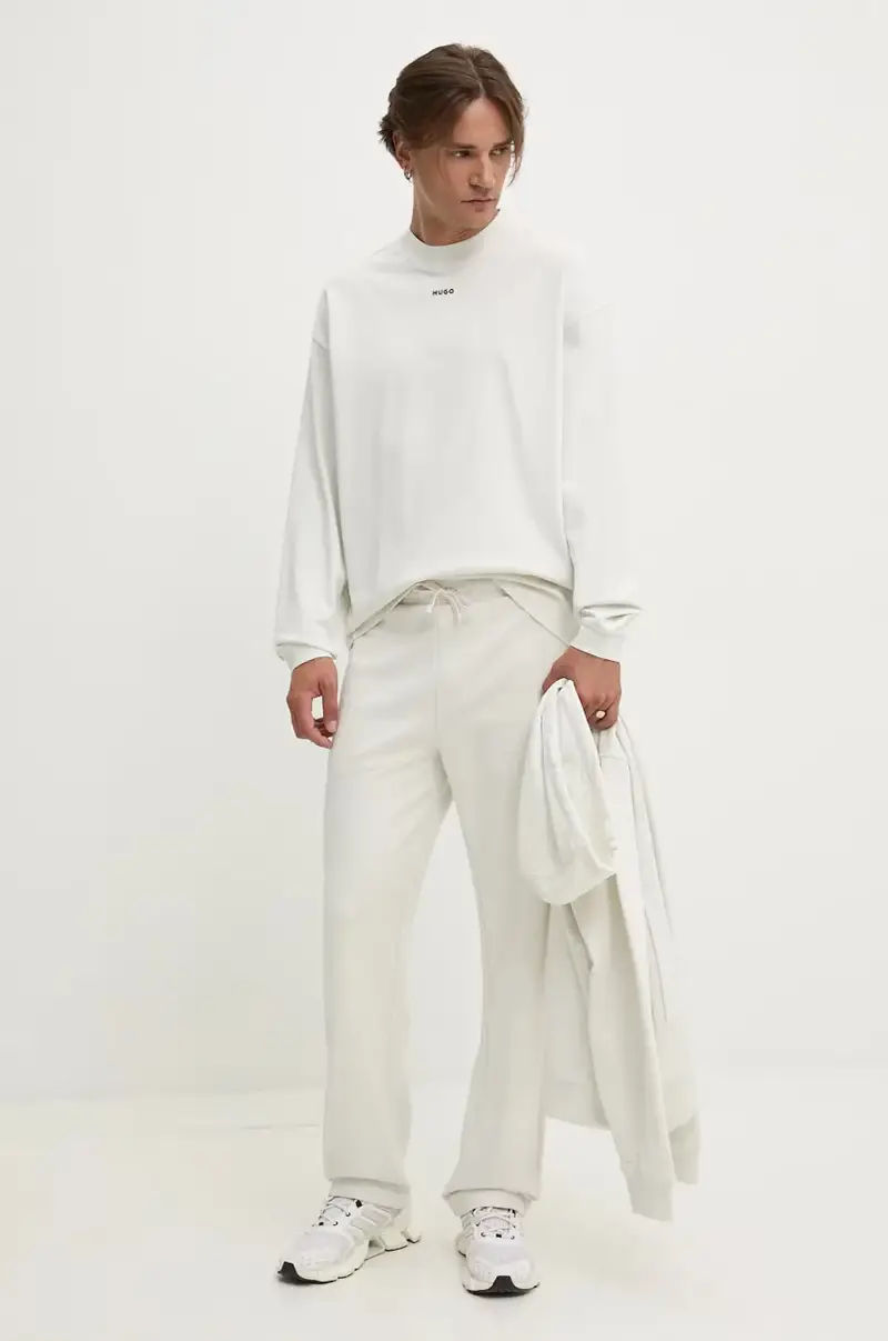 top a maniche lunghe in cotone colore beige miniatura 2