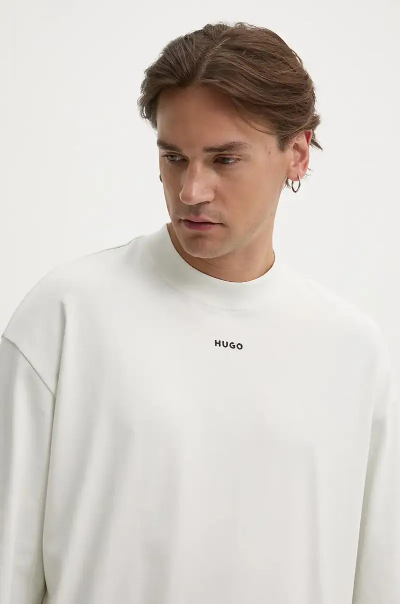 top a maniche lunghe in cotone colore beige miniatura 4