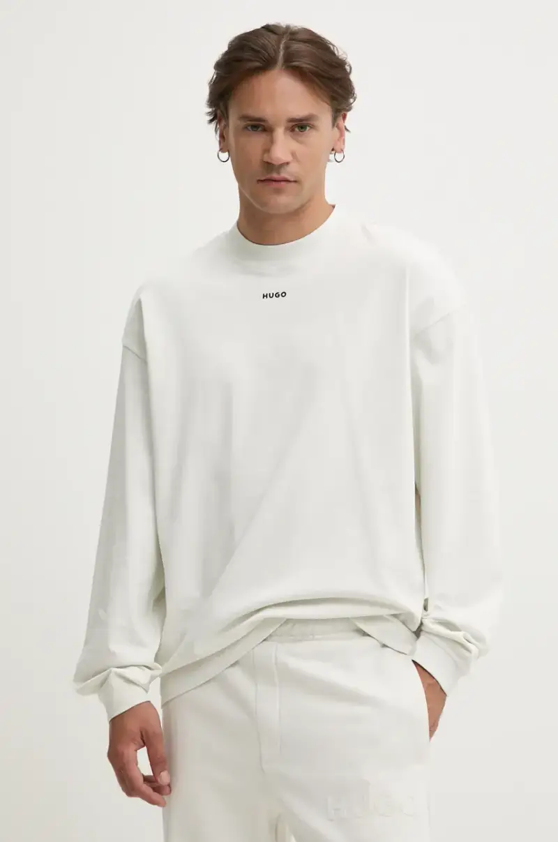 top a maniche lunghe in cotone colore beige