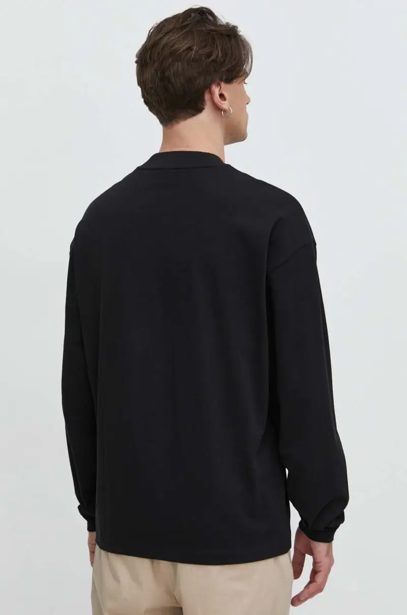 top a maniche lunghe in cotone colore nero miniatura 3