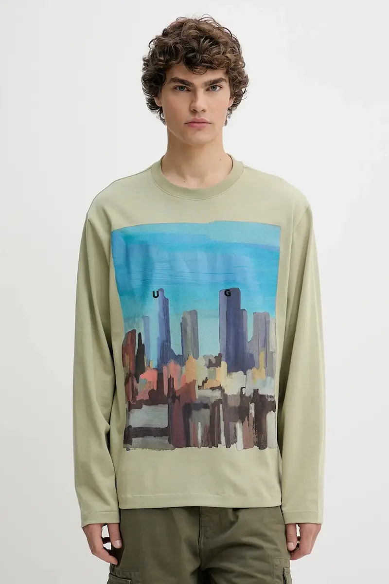 top a maniche lunghe in cotone colore verde 50539003