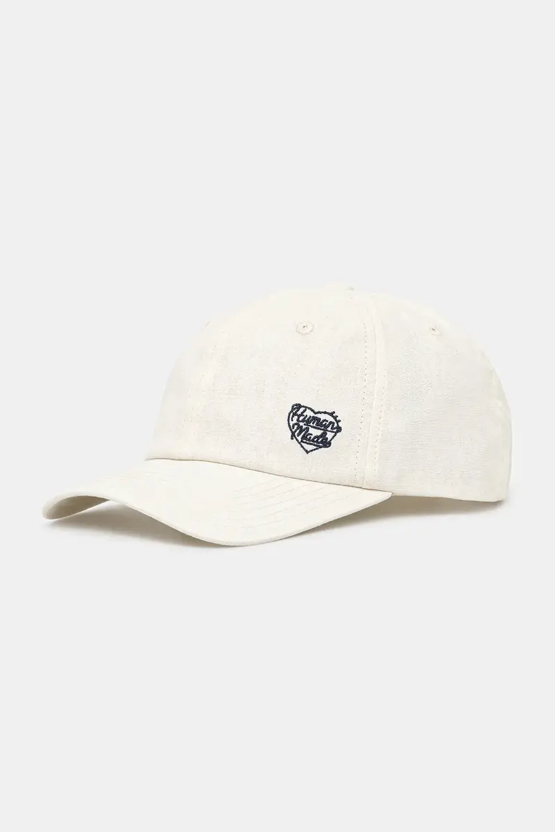 berretta con visiera in lino colore beige con applicazione HM29GD046