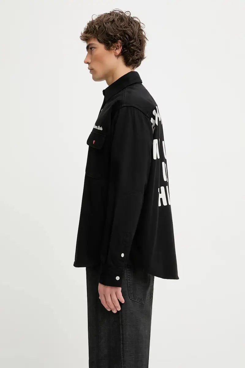 camicia in cotone OVERSIZED uomo colore nero HM30SH014 miniatura 2