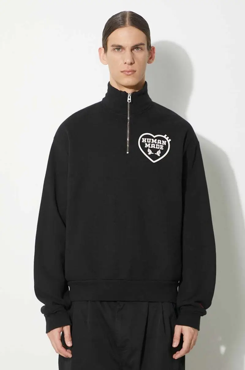 felpa in cotone Military Half-Zip Sweatshirt uomo colore nero HM27CS021