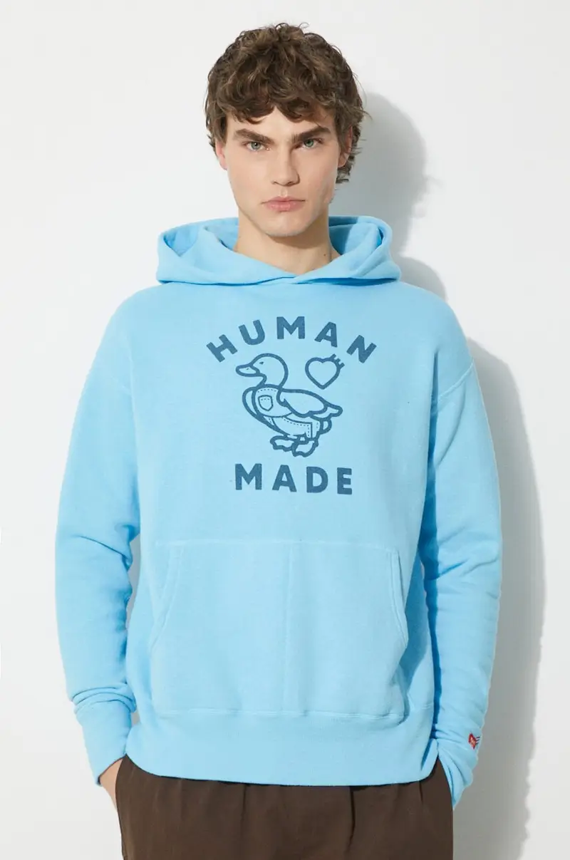 felpa in cotone Tsuriami Hoodie uomo colore blu con cappuccio HM27CS028
