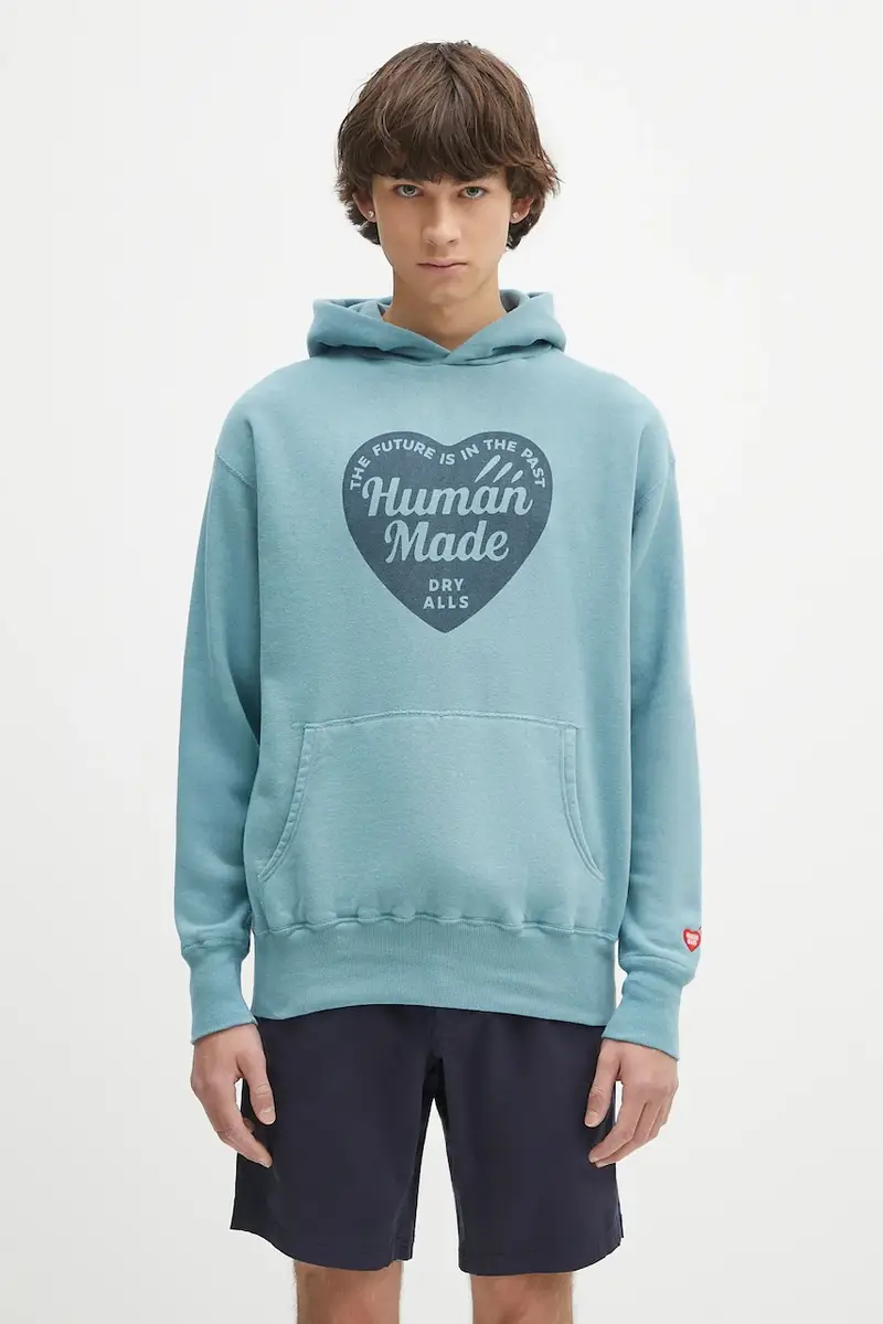 felpa in cotone Tsuriami Hoodie uomo colore verde con cappuccio HM29CS015 Turchese