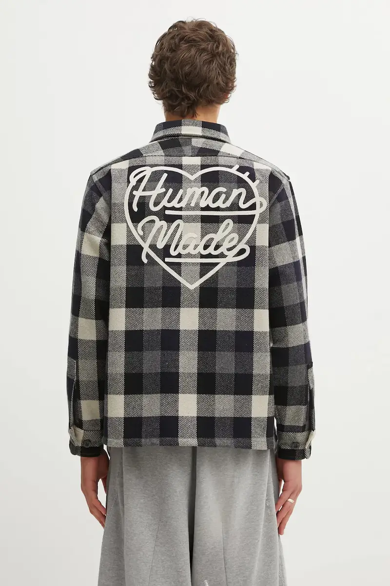 giacca camicia con aggiunta di cotone WOOL CHECK colore blu navy HM30SH013 miniatura 3